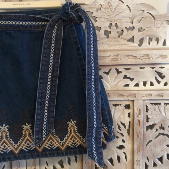 Gorgeous Free People Boho Denim Wrap Mini Skirt - Picture 4 of 8